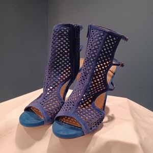 Pre-owned Steve Madden Mely Heel Sandals Size 8m M Cobalt Suede Stiletto Caged